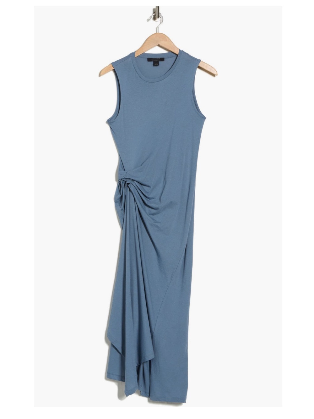 ALLSAINTS RIVI Draped Midi Soft Knit‎ Cotton Dress, Blue, Size 6,  NWT - Picture 3 of 3